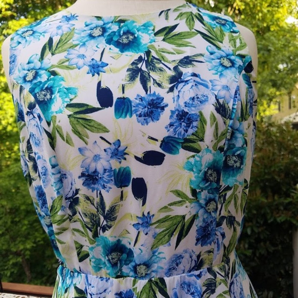 Blue Green Summer Floral Forever 21 LG Lined Dress - Picture 7 of 7